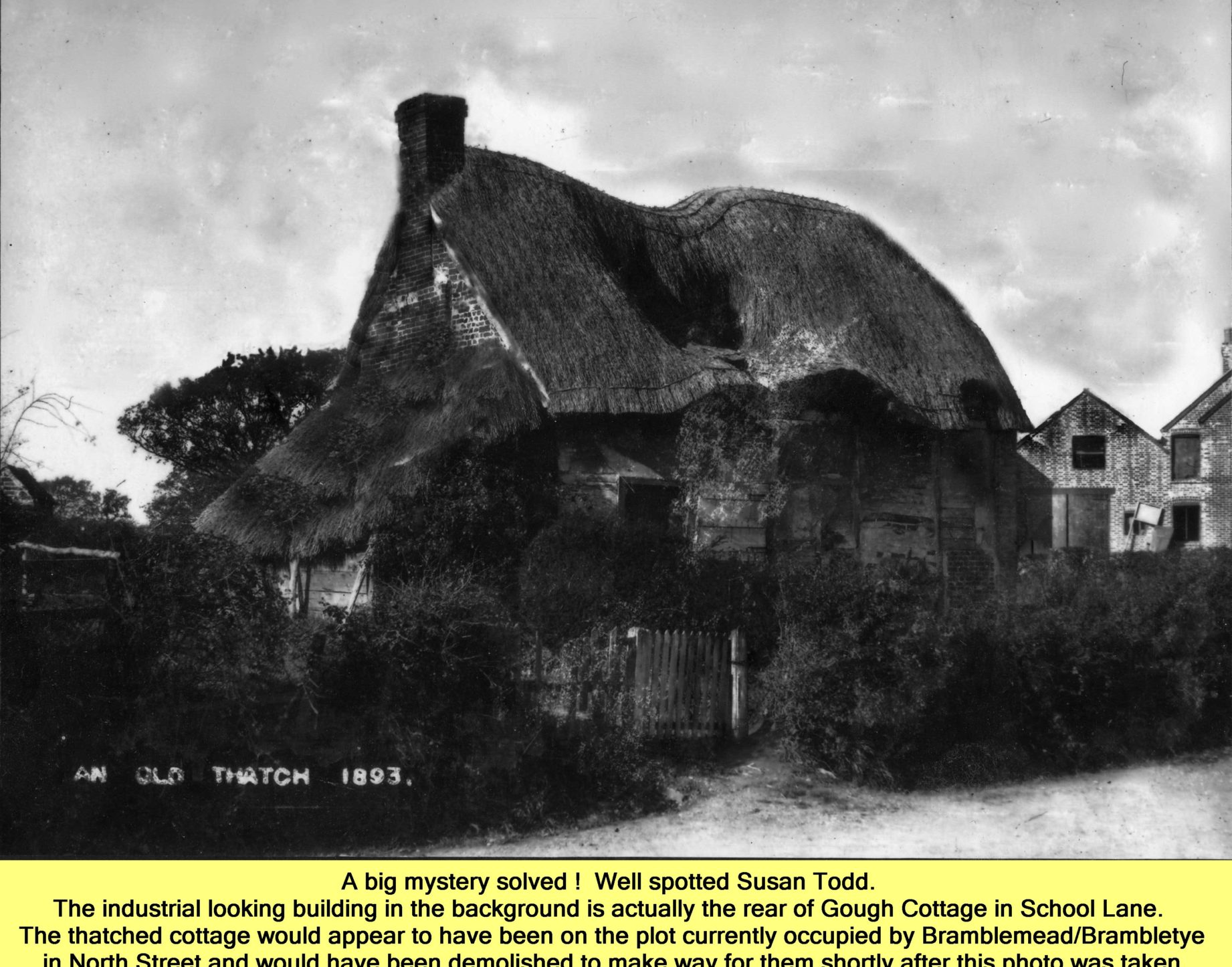 WESTBOURNE HISTORY PHOTO, NORTH STREET, THATCH, GOUGH COTTAGE, BRAMBLE, 1893