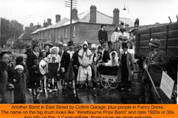 WESTBOURNE HISTORY PHOTO, PRIZE BAND, FANCY DRESS, CARNIVAL, FETE, COLLINS GARAGE, EAST STREET
