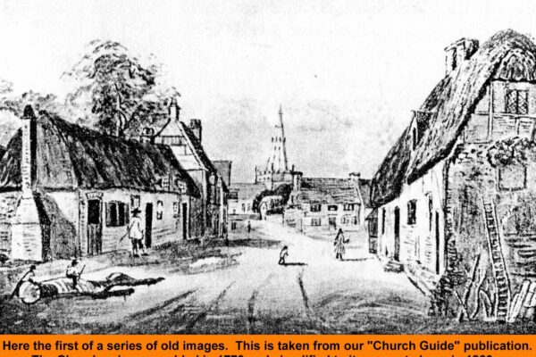 WESTBOURNE HISTORY PHOTO, CENTRE, SQUARE, CHURCH TOWER SPIRE, 1770, GUIDE, EARLY DRAWING