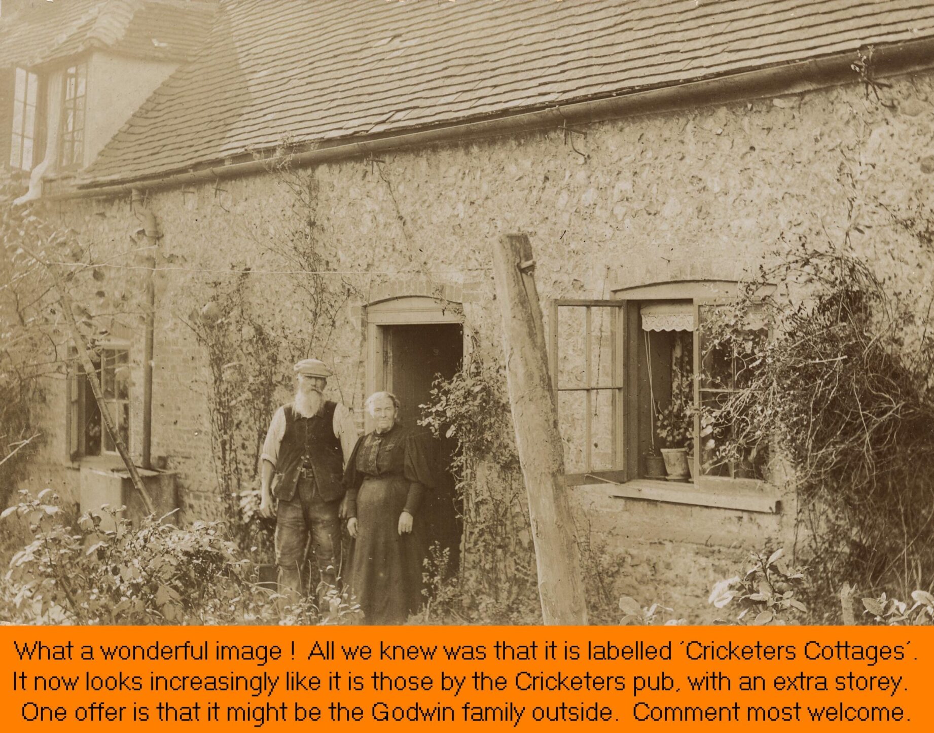 WESTBOURNE HISTORY PHOTO, CRICKETERS,COTTAGES, COMMONSIDE,GODWIN